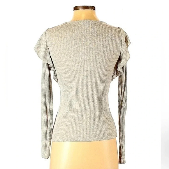 Lucky Brand | Grey Ruffle Shoulders Ribbed Lightweight Sweater Size XS - Picture 3 of 5